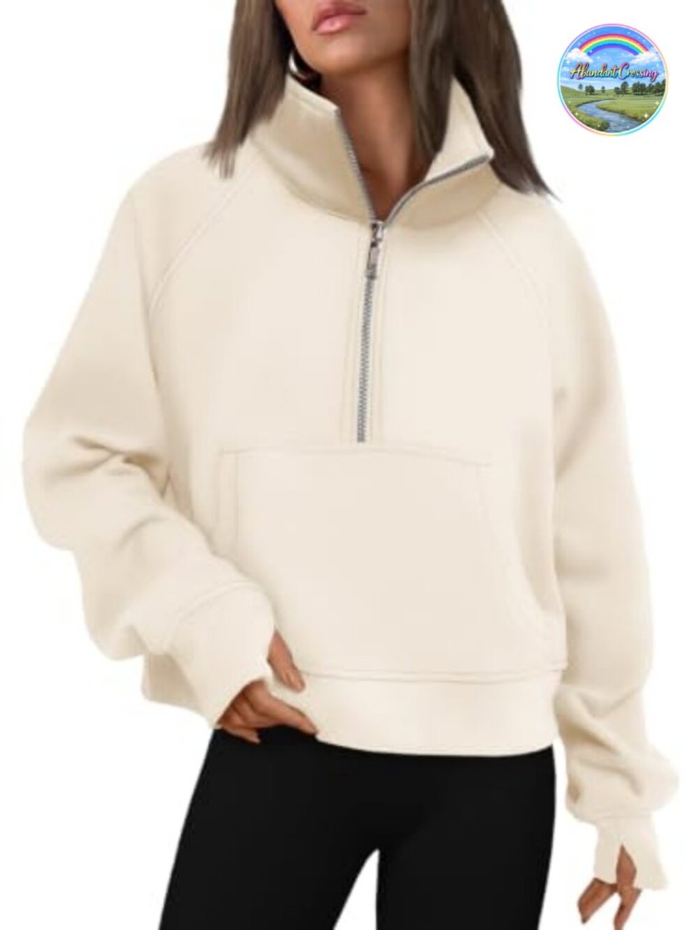 Women's Half Zip Fleece Pullover Sweatshirt with Thumb Holes and Kangaroo Pocket